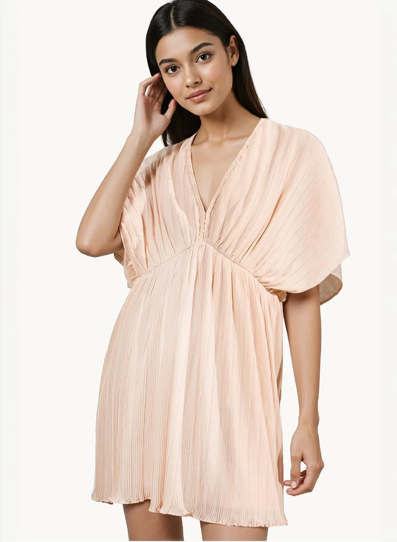 Plisse V Neck Dress