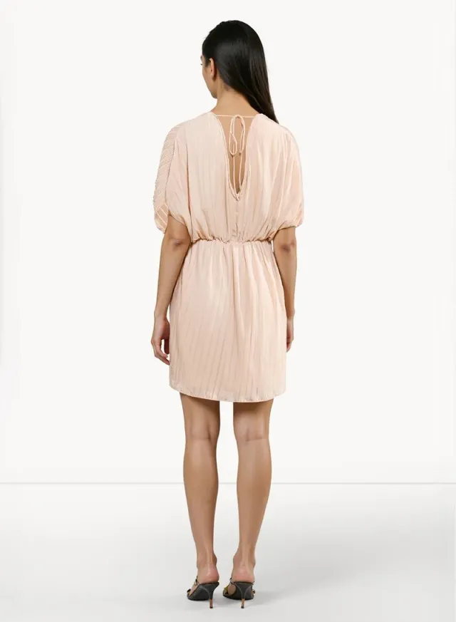 Light Peach Mini V-Neck Short Sleeve Dress (Viscose Blend) – image 3