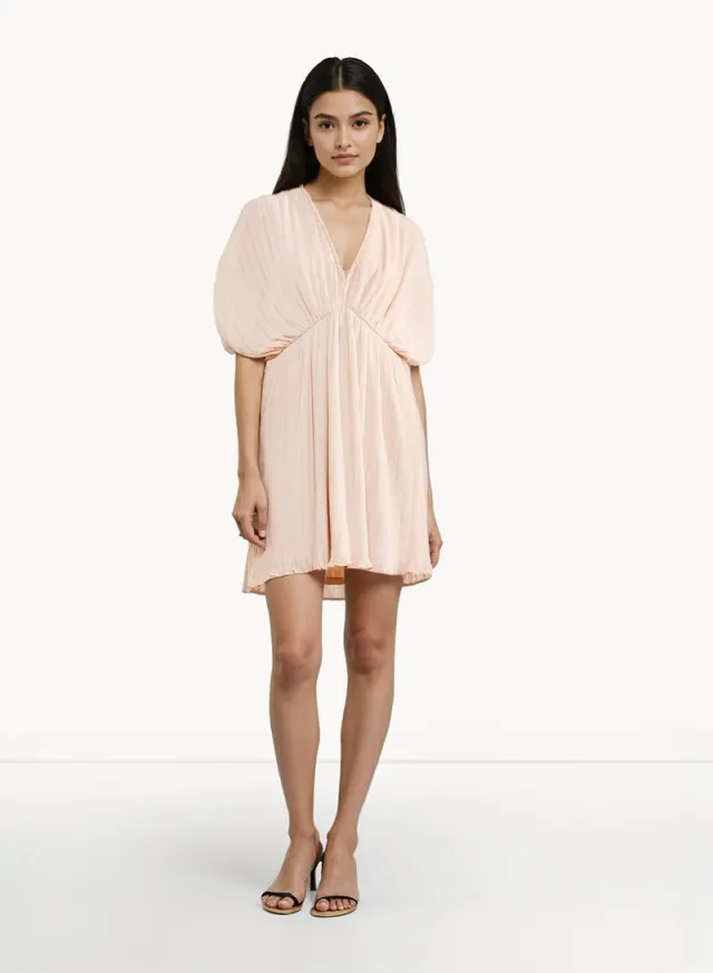 Light Peach Mini V-Neck Short Sleeve Dress (Viscose Blend) – image 4