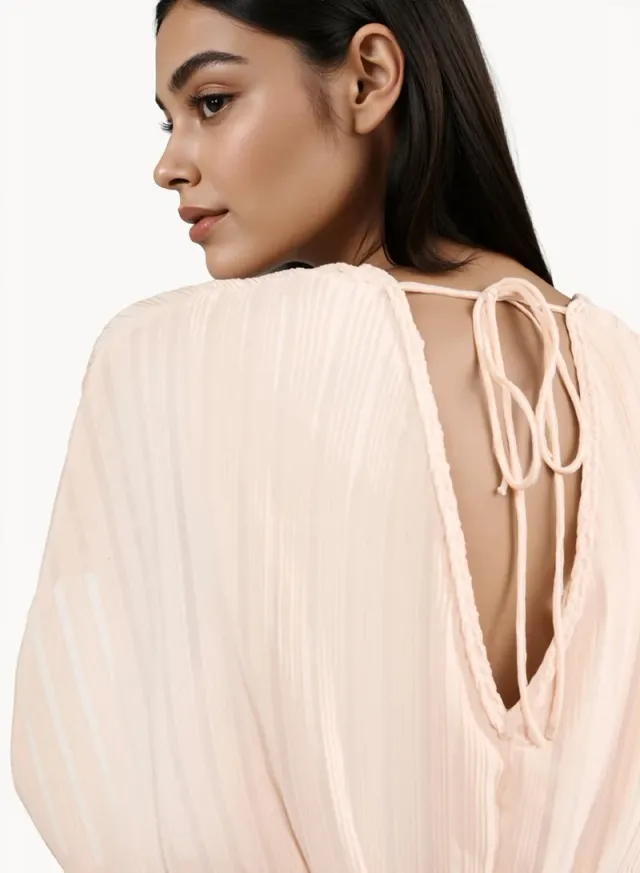 Light Peach Mini V-Neck Short Sleeve Dress (Viscose Blend) – image 6