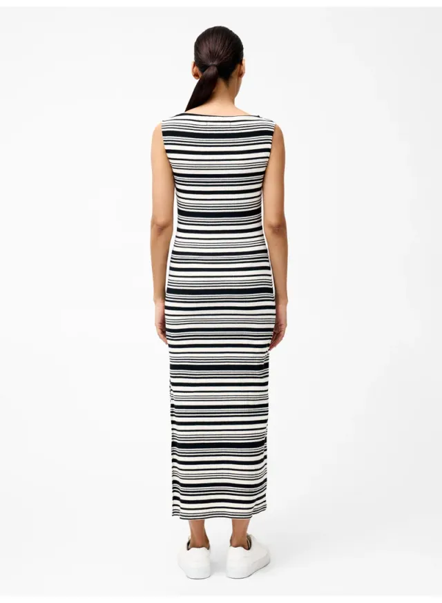 Black and White Striped Midi Dress, High Neck, Sleeveless, Slim Fit – image 3