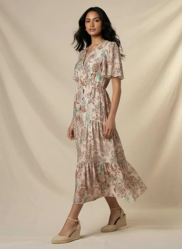 Tiered Midi Viscose Wrap Dress Floral Print – image 2