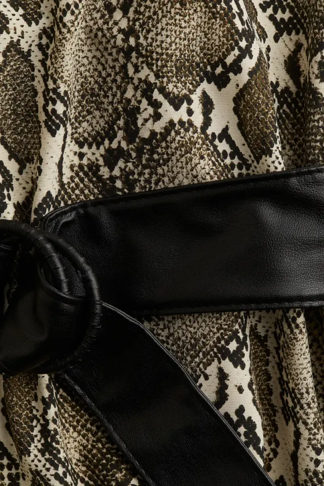 Beige Printed Shift Dress with Detachable Belt, Sleeveless, Scoop Neckline – image 5