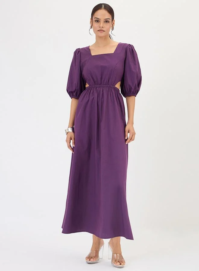 Poplin Cut Out Maxi Dress Deep Purple