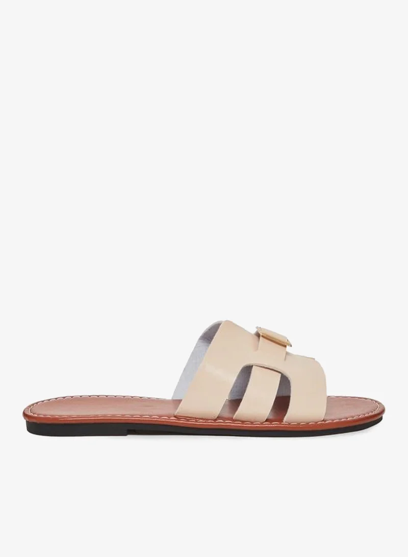 Buckle Slip-On Flat Sandals Beige