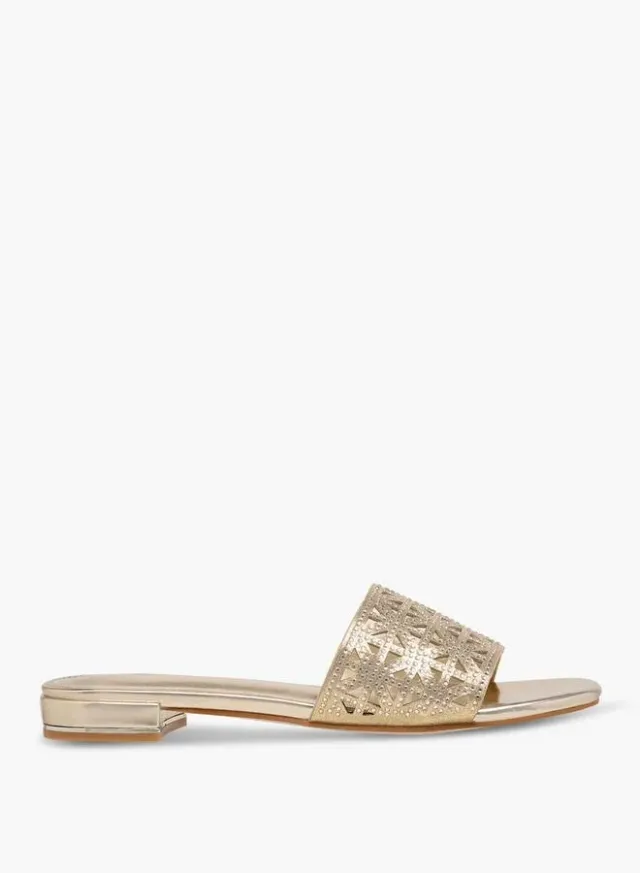 Women's Gold PU Cutout Slide Sandals - Flat Heel – image 3