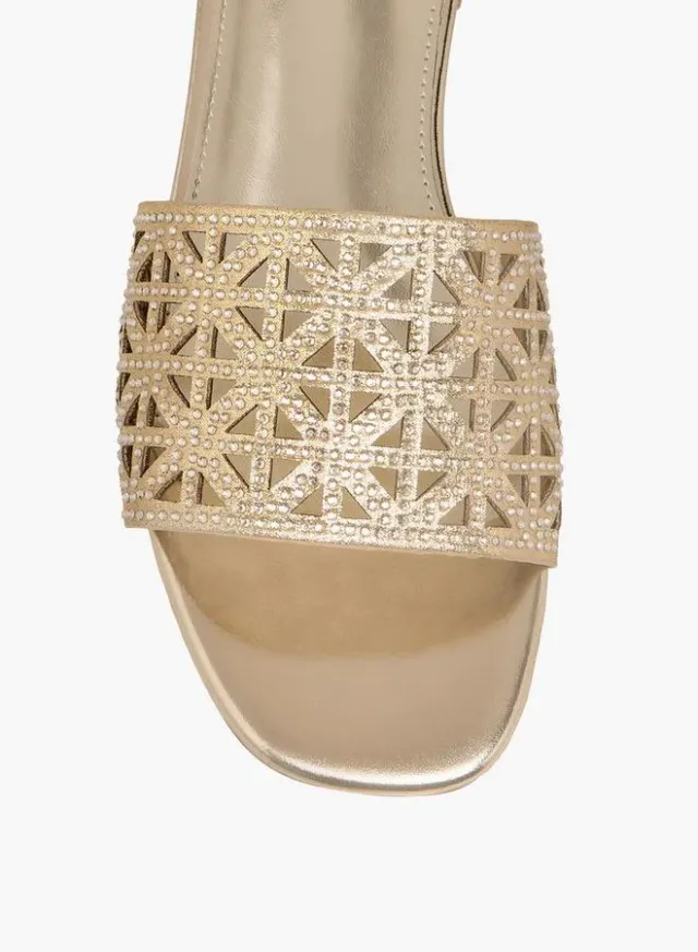 Women's Gold PU Cutout Slide Sandals - Flat Heel – image 4