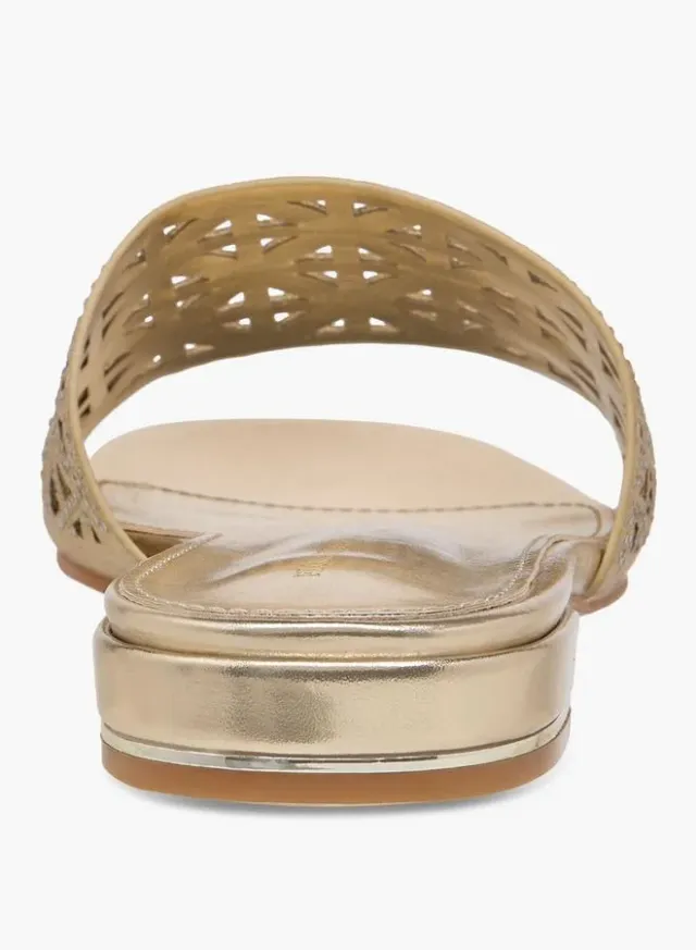 Women's Gold PU Cutout Slide Sandals - Flat Heel – image 5