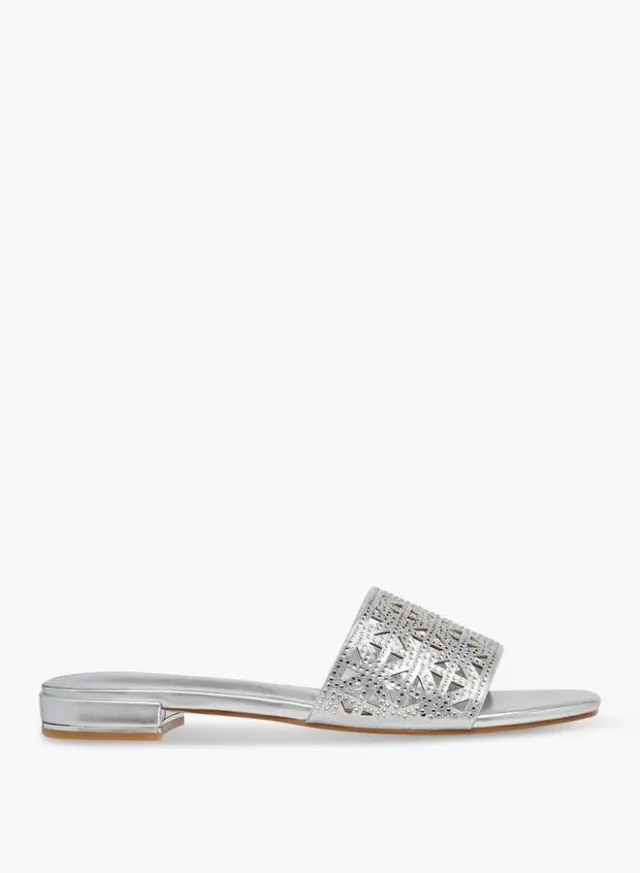 Women's Gold PU Cutout Slide Sandals - Flat Heel – image 3
