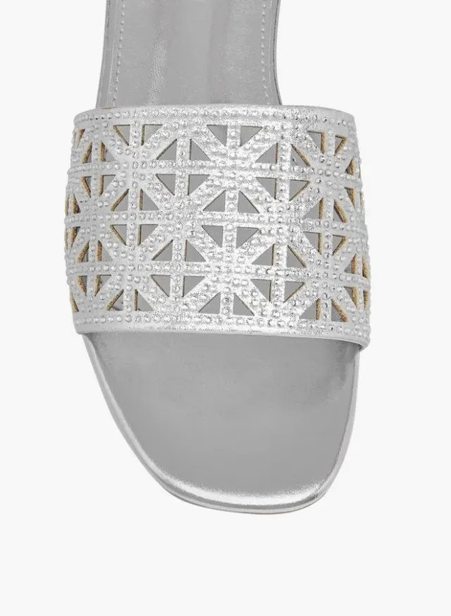 Women's Gold PU Cutout Slide Sandals - Flat Heel – image 4
