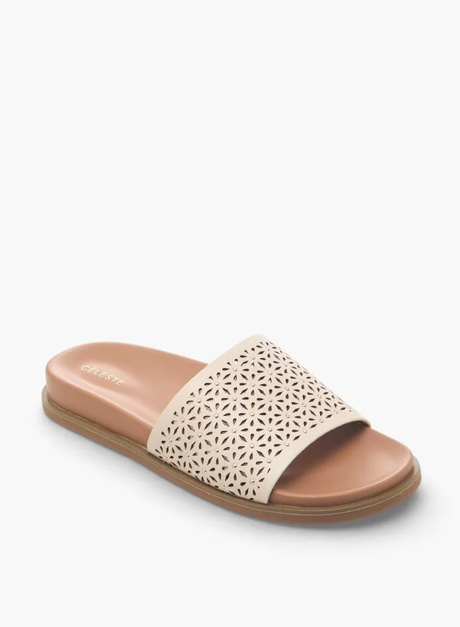 Women Laser Cut Textured Flat Sandals