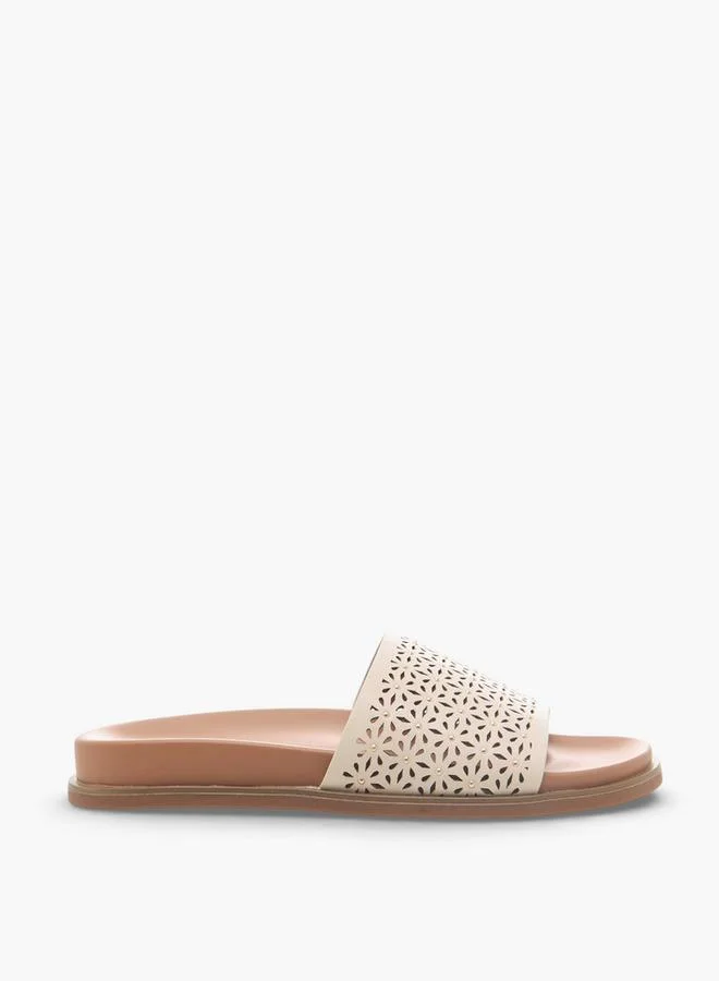 Women Laser Cut Textured Flat Sandals