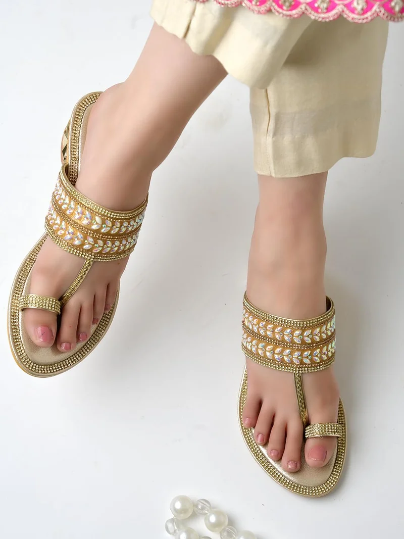 Shoetopia Women’s Golden Heel Sandals Block Heel Party Footwear Slip-On Footwear Elegant Shimmery Sandals for Wedding, Festive & Casual Outfits EU36