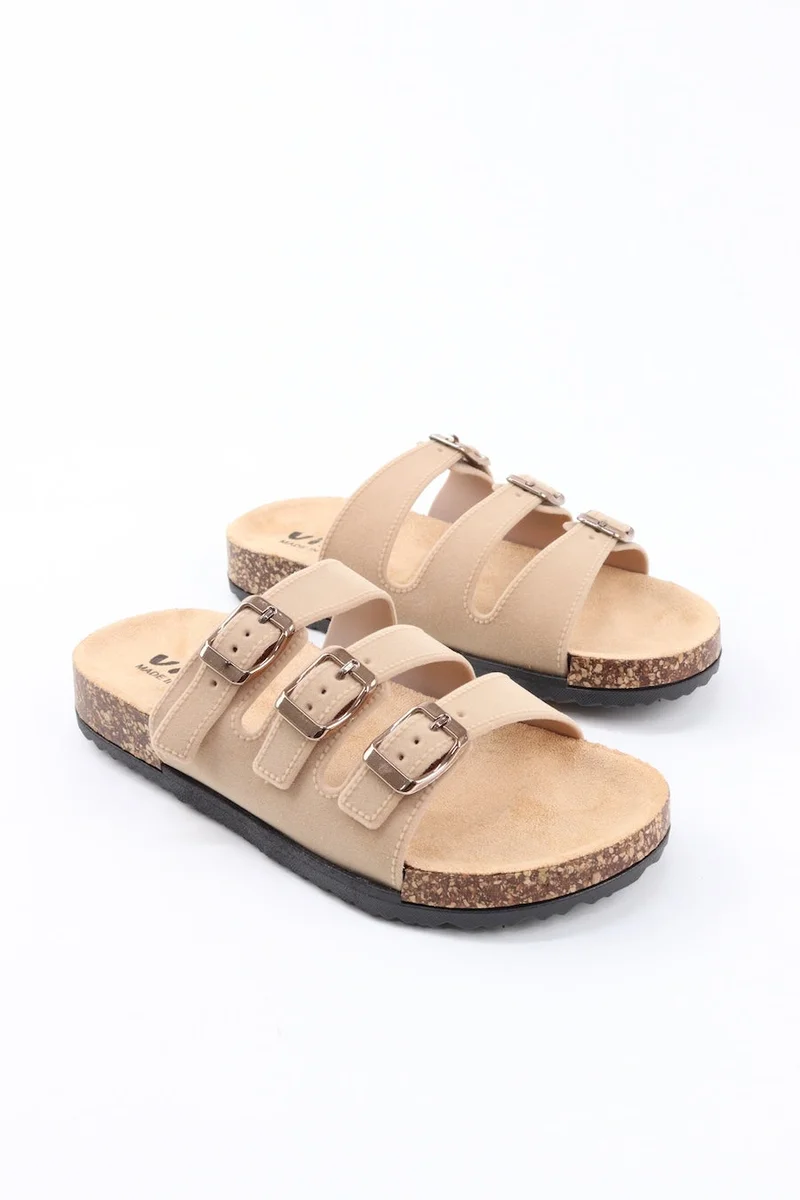 VINY Women's Adjustable Triple Buckle Comfort Slide Sandals