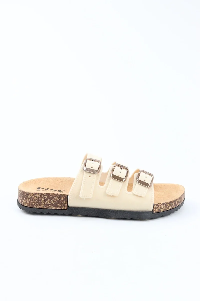 VINY Women's Adjustable Triple Buckle Comfort Slide Sandals
