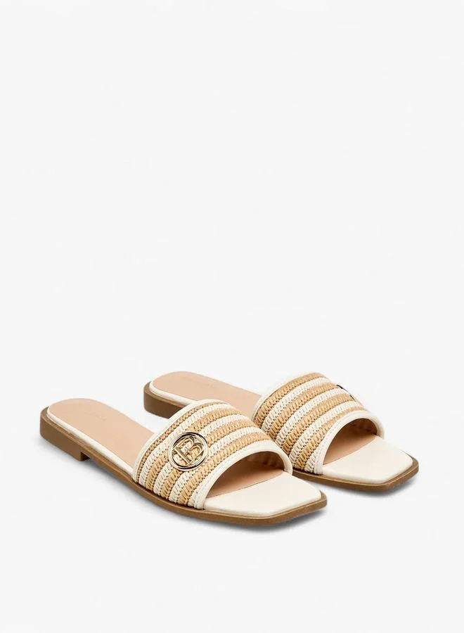 Textured Slip-On Flat Sandals, Metal Accent