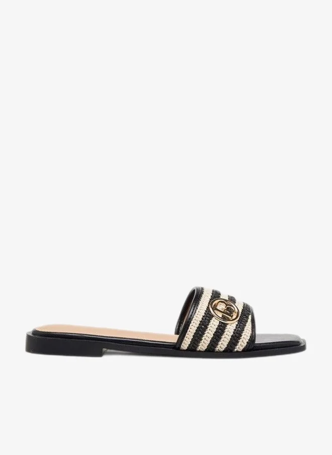 Textured Slip-On Flat Sandals, Metal Accent