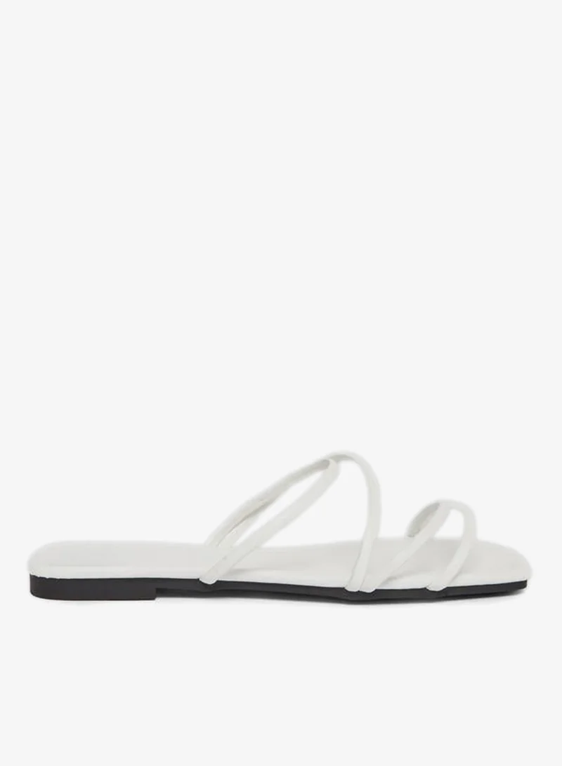 Slip-On Strappy Flat Sandals, White