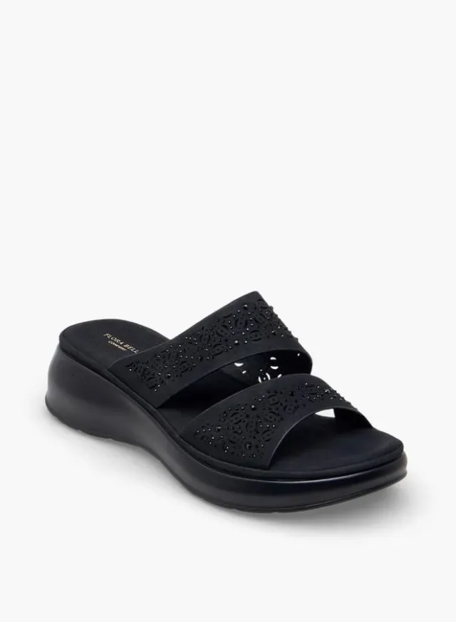 Cream PU Two-Strap Wedge Heel Slide Sandals for Women – image 2