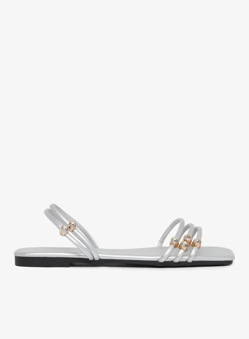 Embellished Strappy Flat Sandals Silver