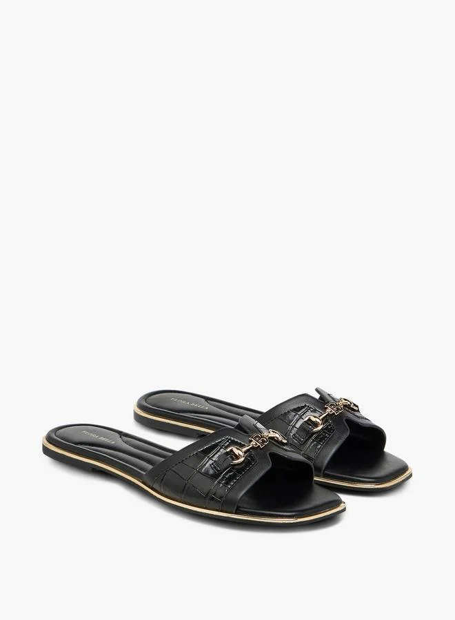 Slip-On Flat Sandals with Metal Accent
