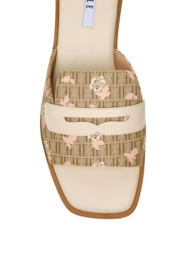 Brown PU Monogram Floral Slide Sandals for Women - Flat Sole – image 4