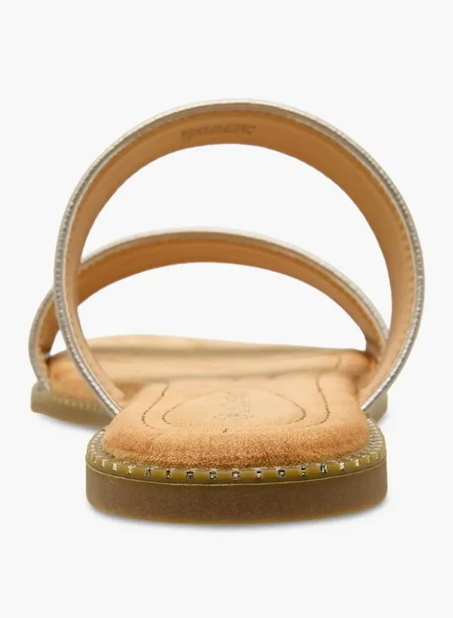 Women's Gold PU Studded Two-Strap Flat Slide Sandals – image 4