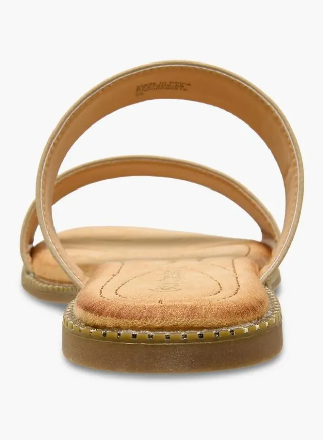 Women's Gold PU Studded Two-Strap Flat Slide Sandals – image 4