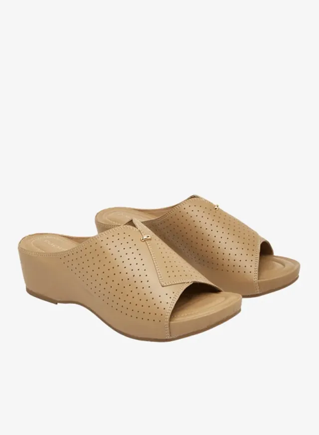 Women's Perforated Slip-On Peep Toe Wedge Sandals