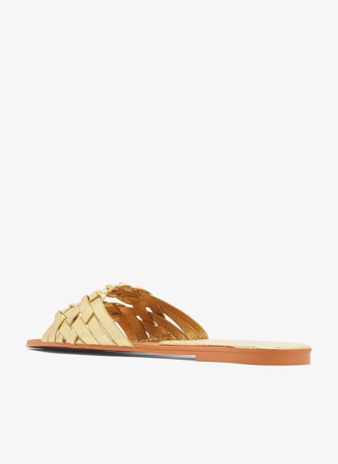 Woven Detail Flat Sandals Gold