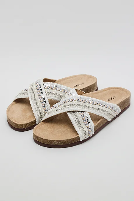 Embroidered Flat Sandals