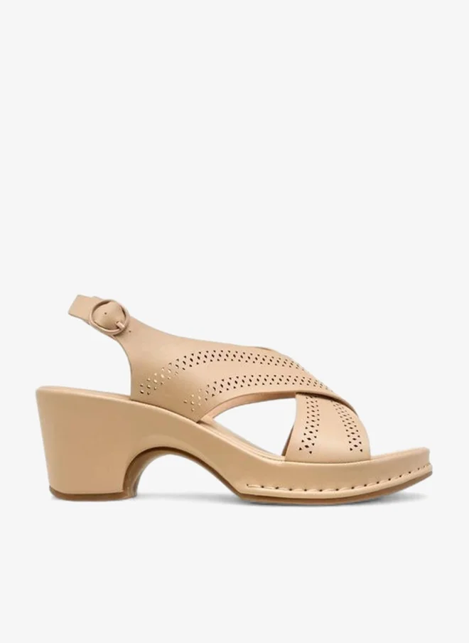 Women's Perforated Cross Strap Block Heel Sandals