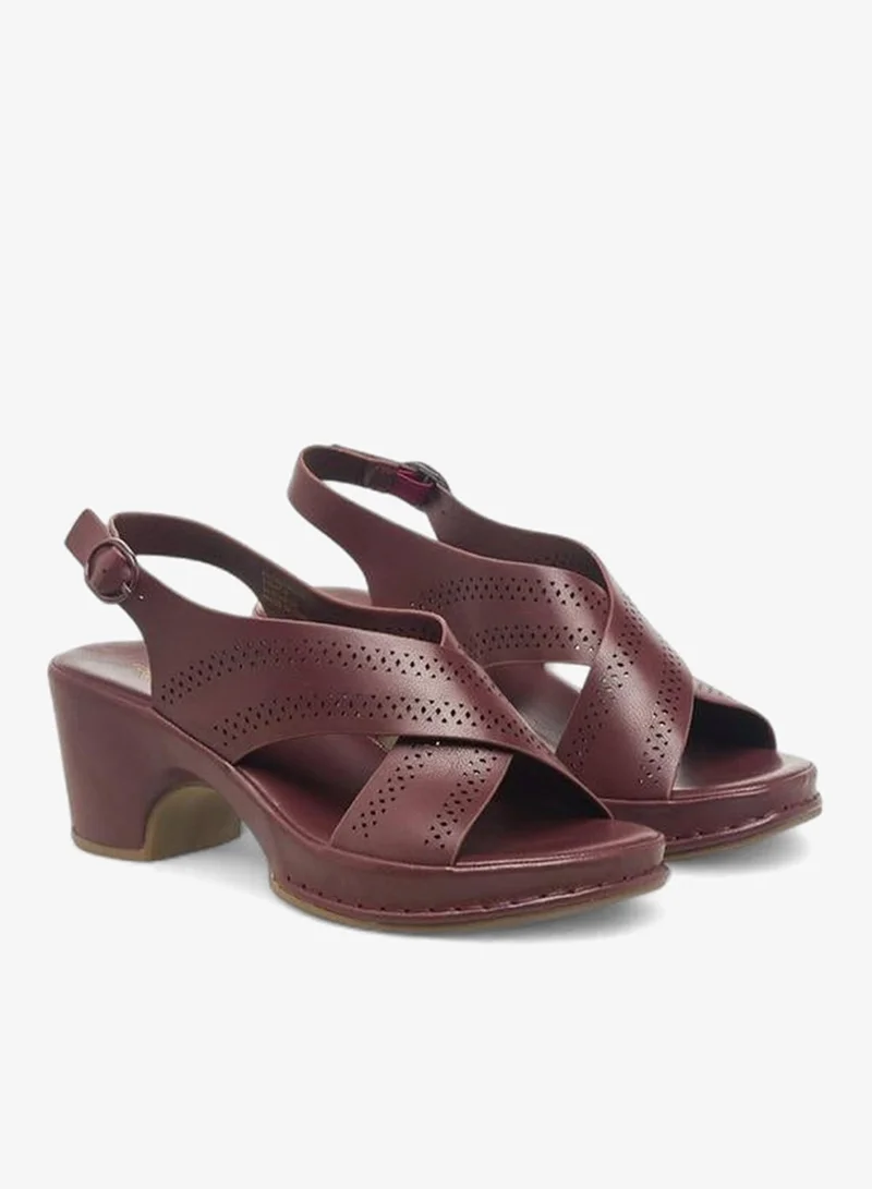 Women's Perforated Cross Strap Block Heel Sandals