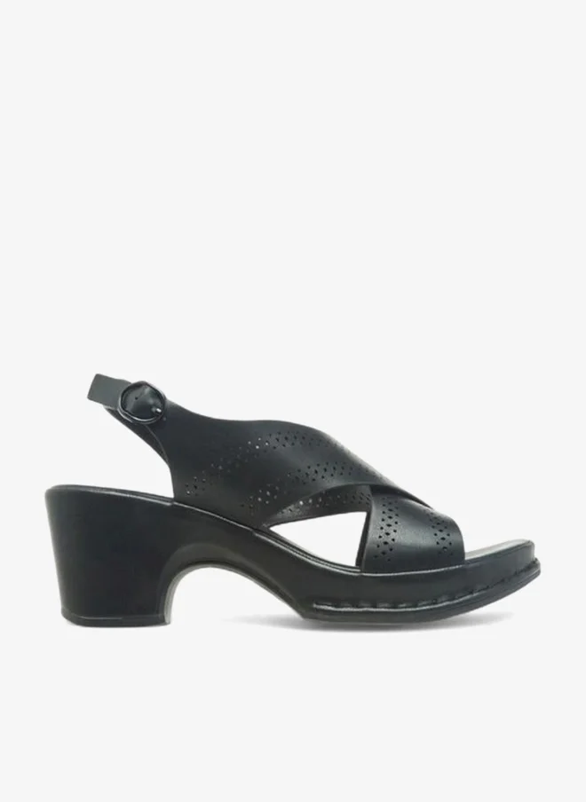 Women's Perforated Cross Strap Block Heel Sandals