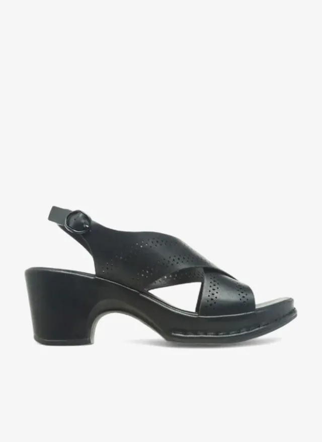 Women's Perforated Cross Strap Block Heel Sandals