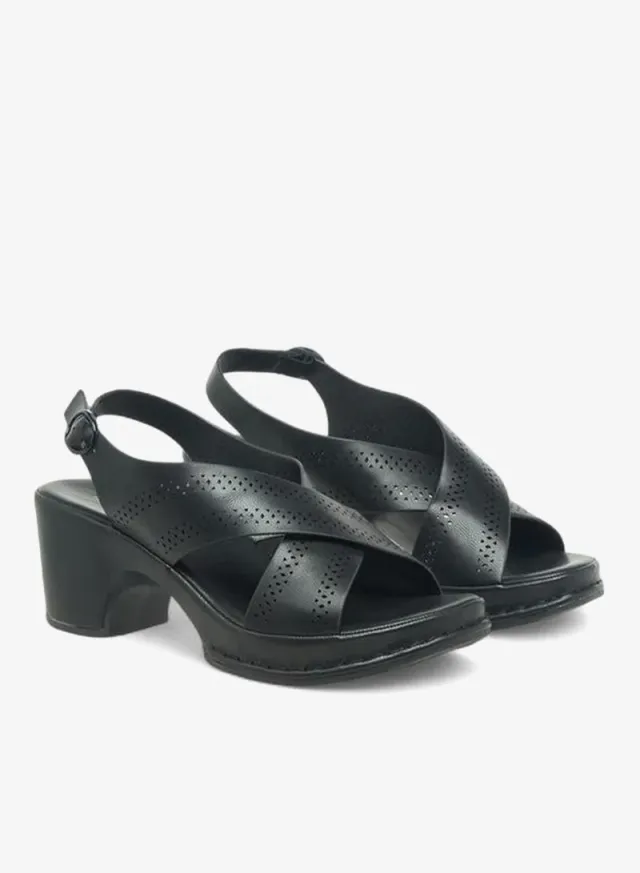 Women's Perforated Cross Strap Block Heel Sandals – image 3