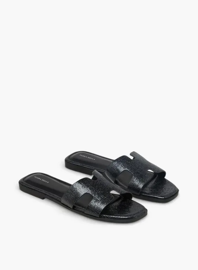 Women's Textured PU Slide Sandals with H-Shaped Straps