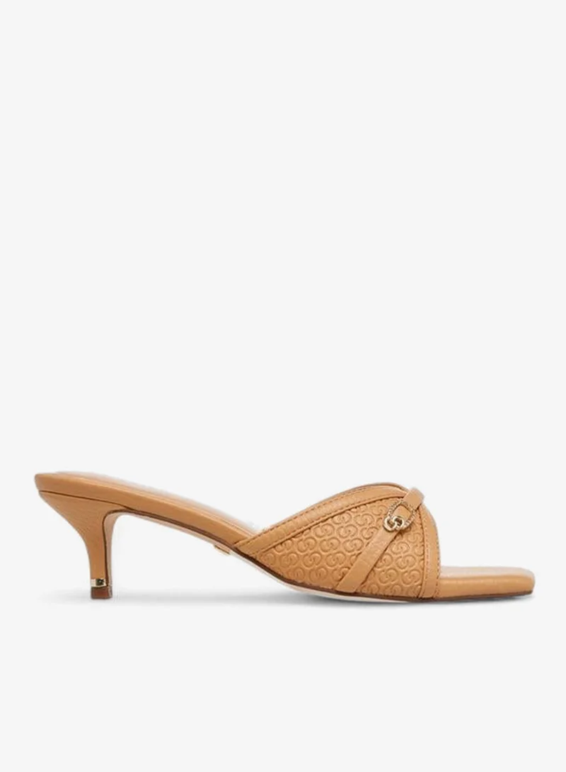 Women's Embossed Kitten Heel Slip On Sandals