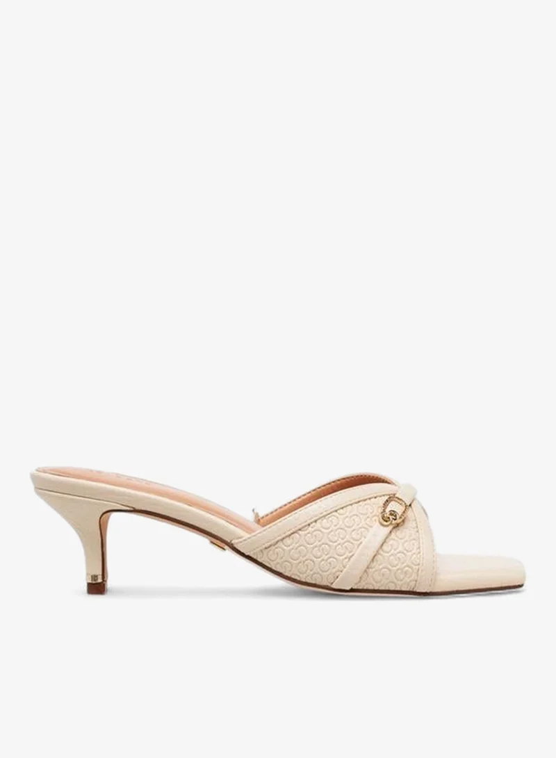 Women's Embossed Kitten Heel Slip On Sandals