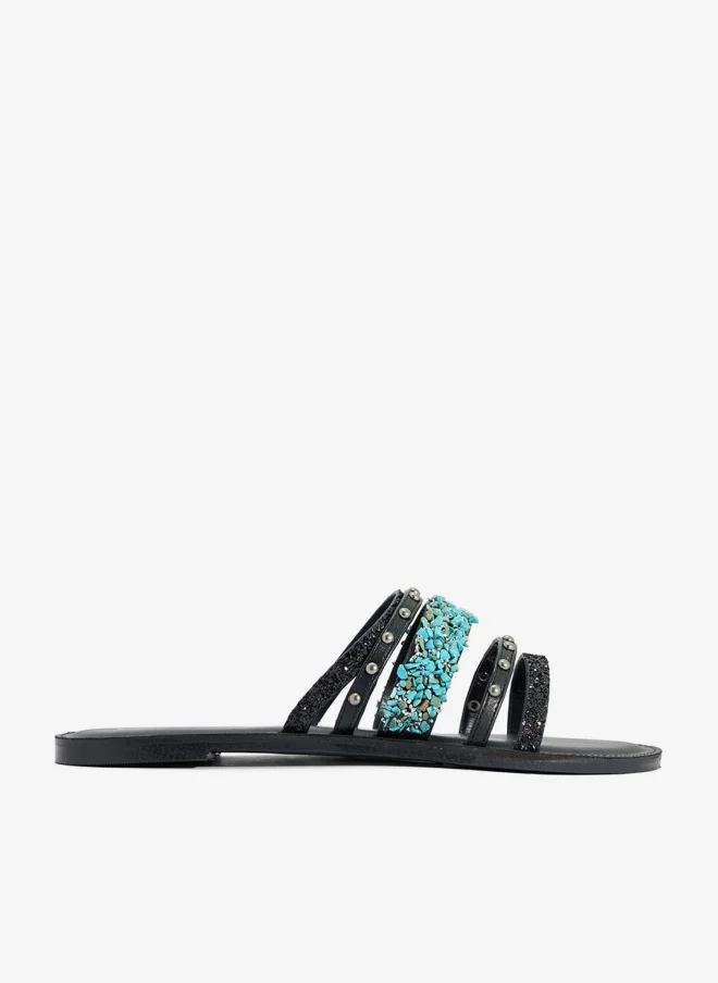 Multi Strap Studded Flat Sandal