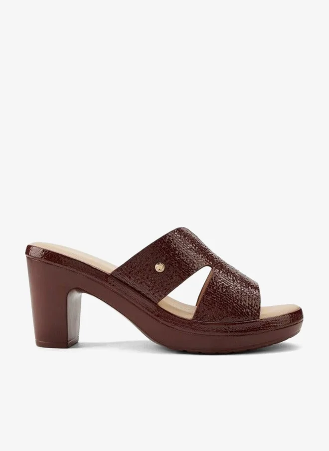 Textured Slip-On Block Heel Sandals