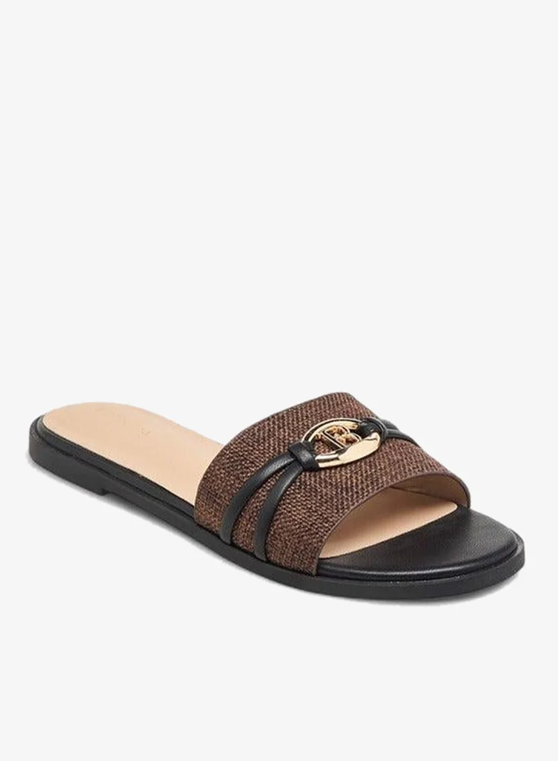 Women's Textured Slip-On Flat Sandals Metal Accent