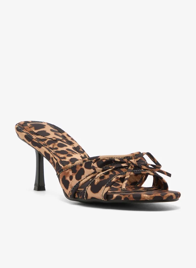 Kitten Heel Bow Detail Sandals Leopard Print