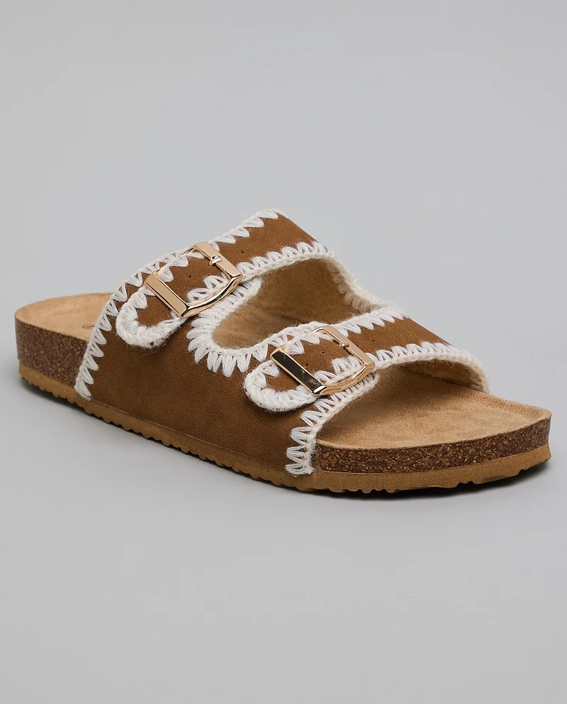 Embroidered Double Strap Comfort Sandals