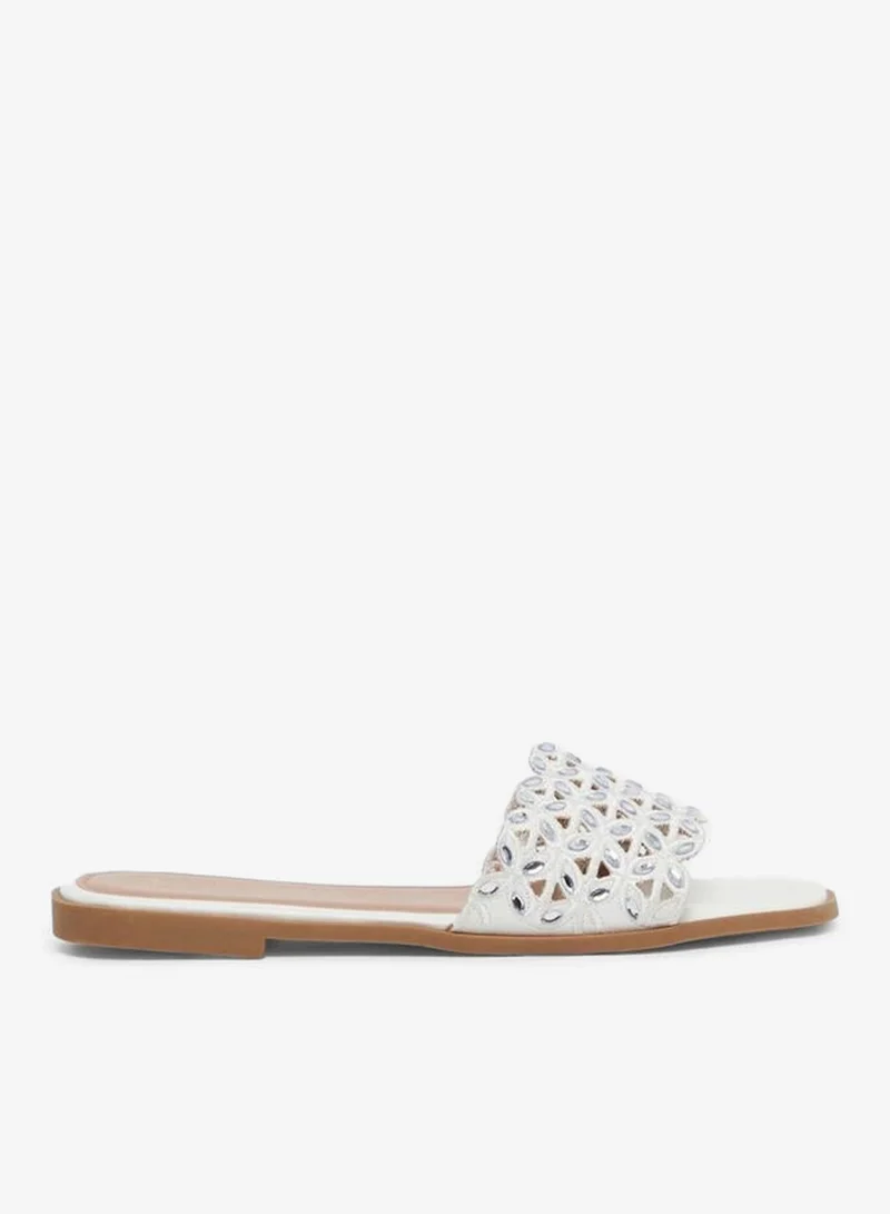 Embellished Flat Sandals White