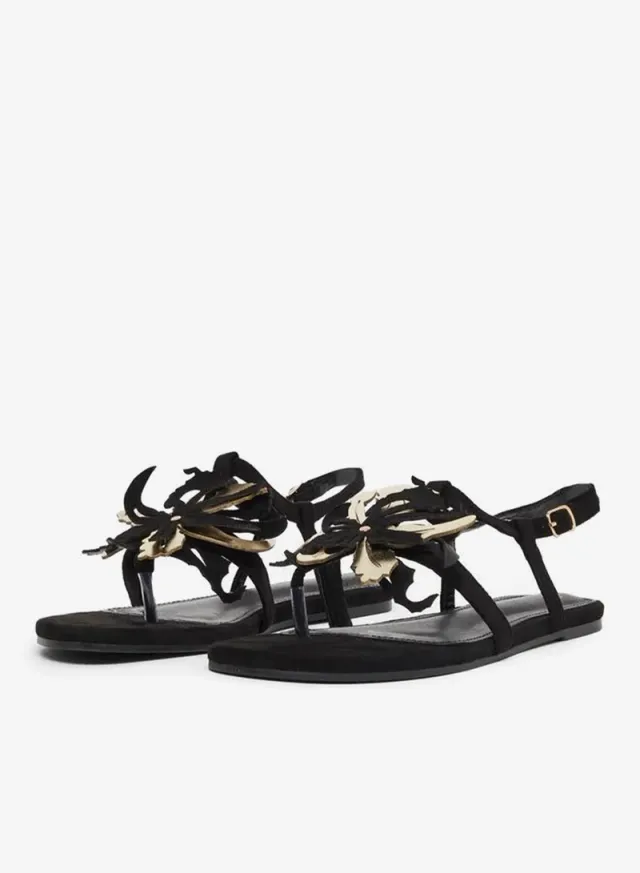 Flat Sandals Floral Detail Black – image 2