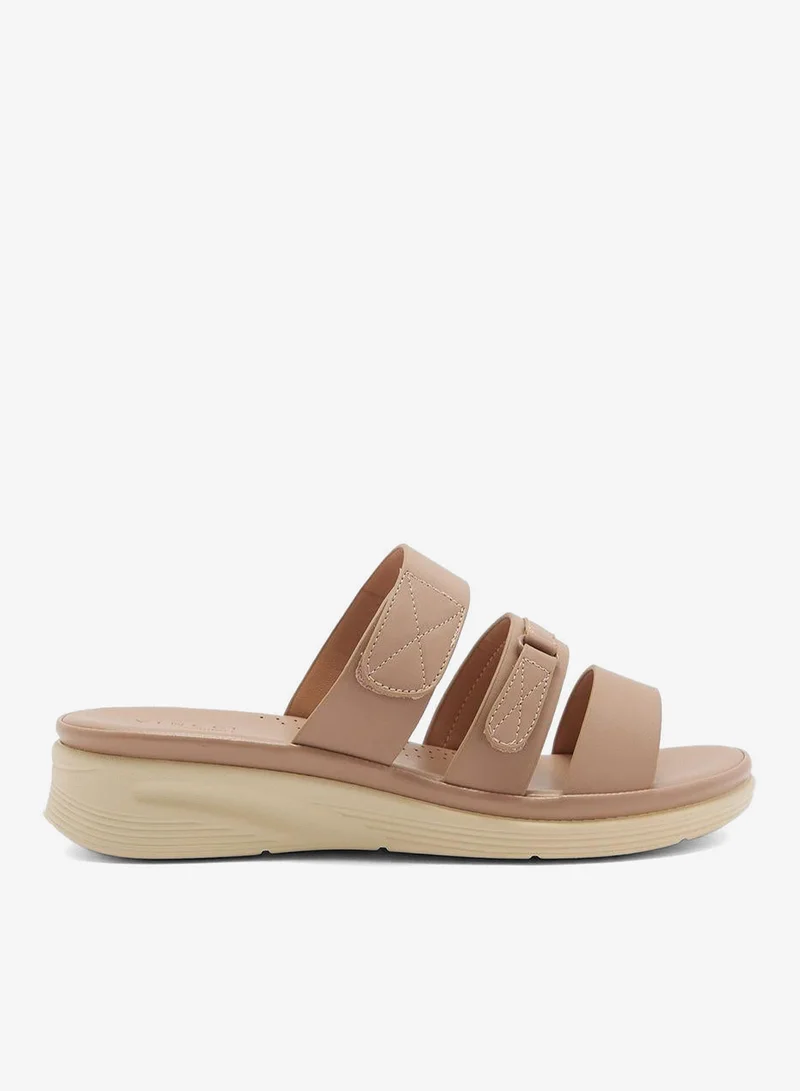 Multi Strap Mid Heel Wedge Sandal