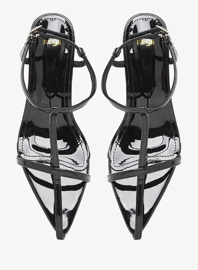 Black Strappy Kitten Heel Sandals with Buckle Closure – image 5