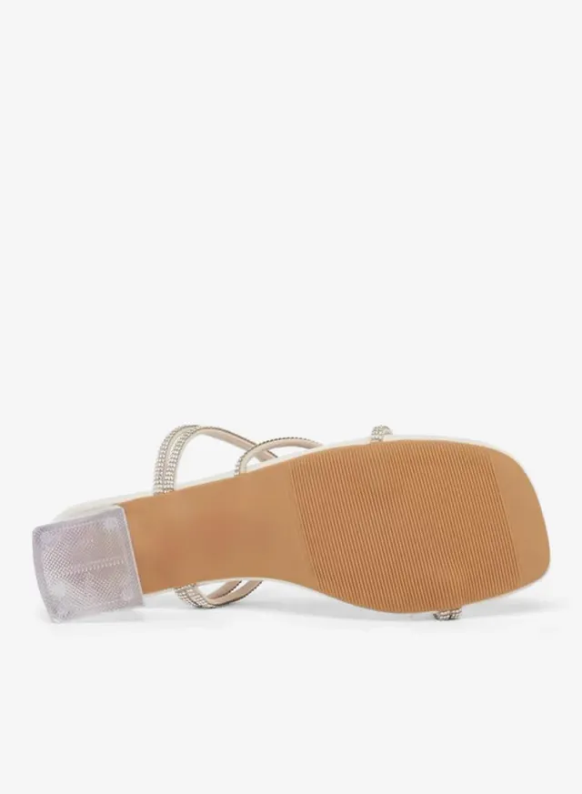 Rhinestone Block Heel Sandals Beige – image 6