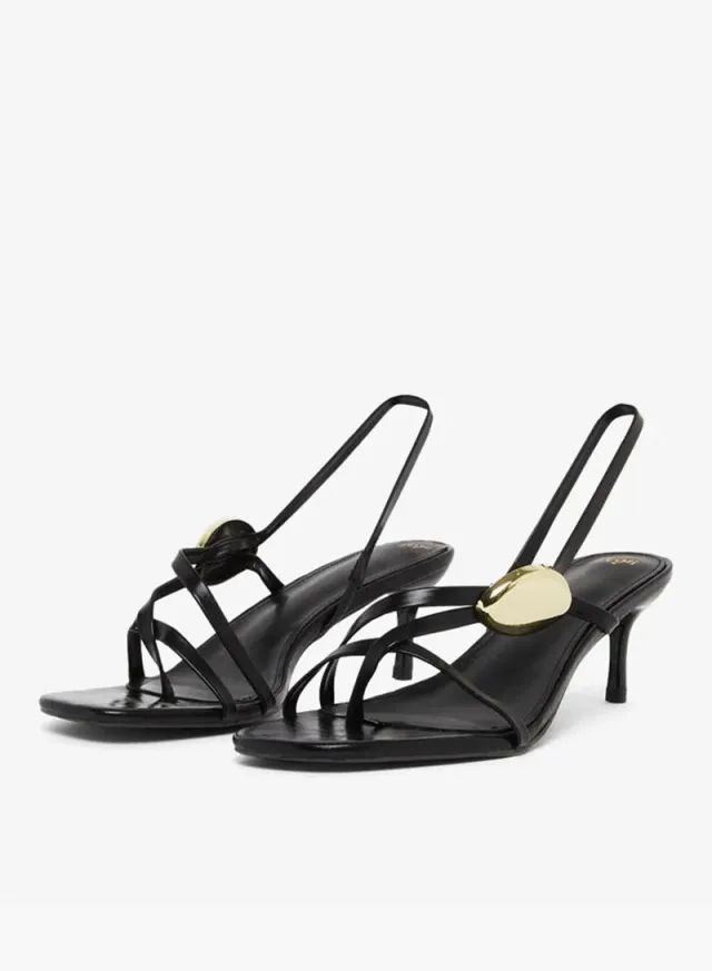 Strappy Sandals with Gold Detail Black – image 2